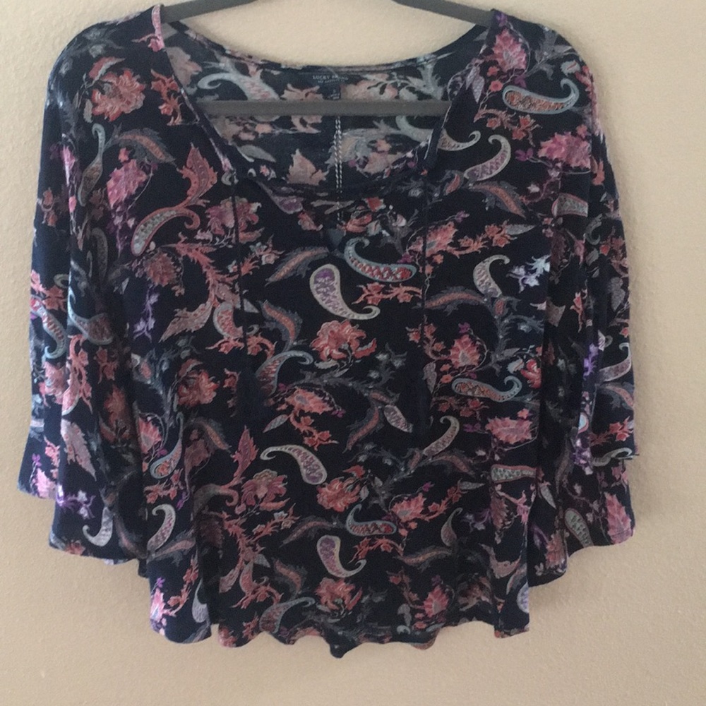 Lucky Brand lace neck dolman boho floral